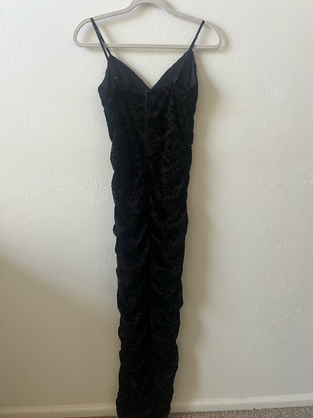 Windsor Black Velvet Patterned Ruched Strapless Maxi Dress